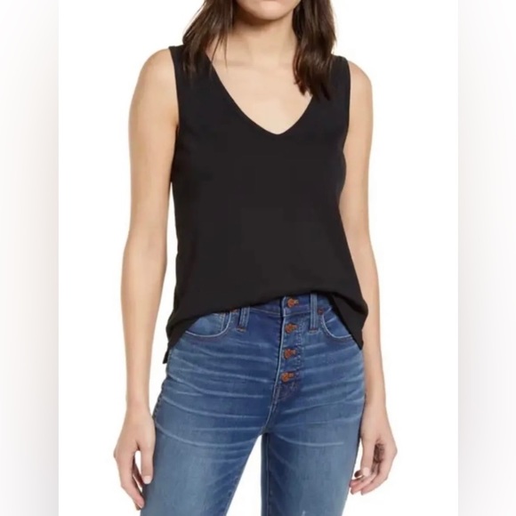 EUC Madewell Tomboy V-neck Tank In True Black (Size:S) - Picture 1 of 8
